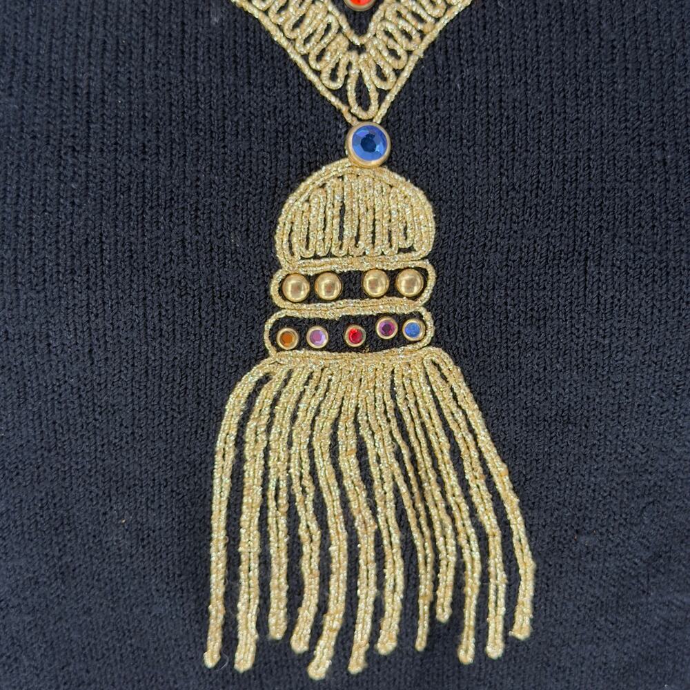 Vintage 80s Antonella Preve NY Gold Tassel + Studs + Rhinestone Sweater Medium - Picture 13 of 16
